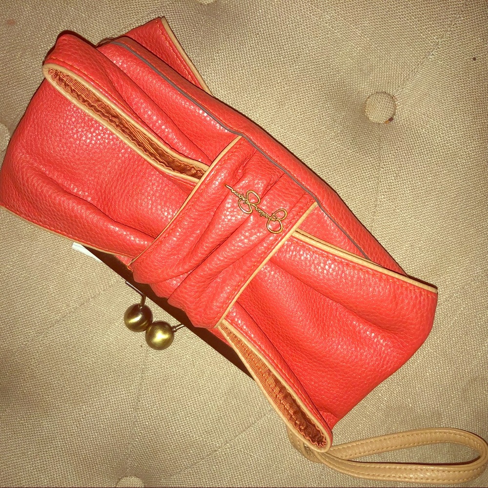 Rust red  bow J Simpson frame clutch wristlet